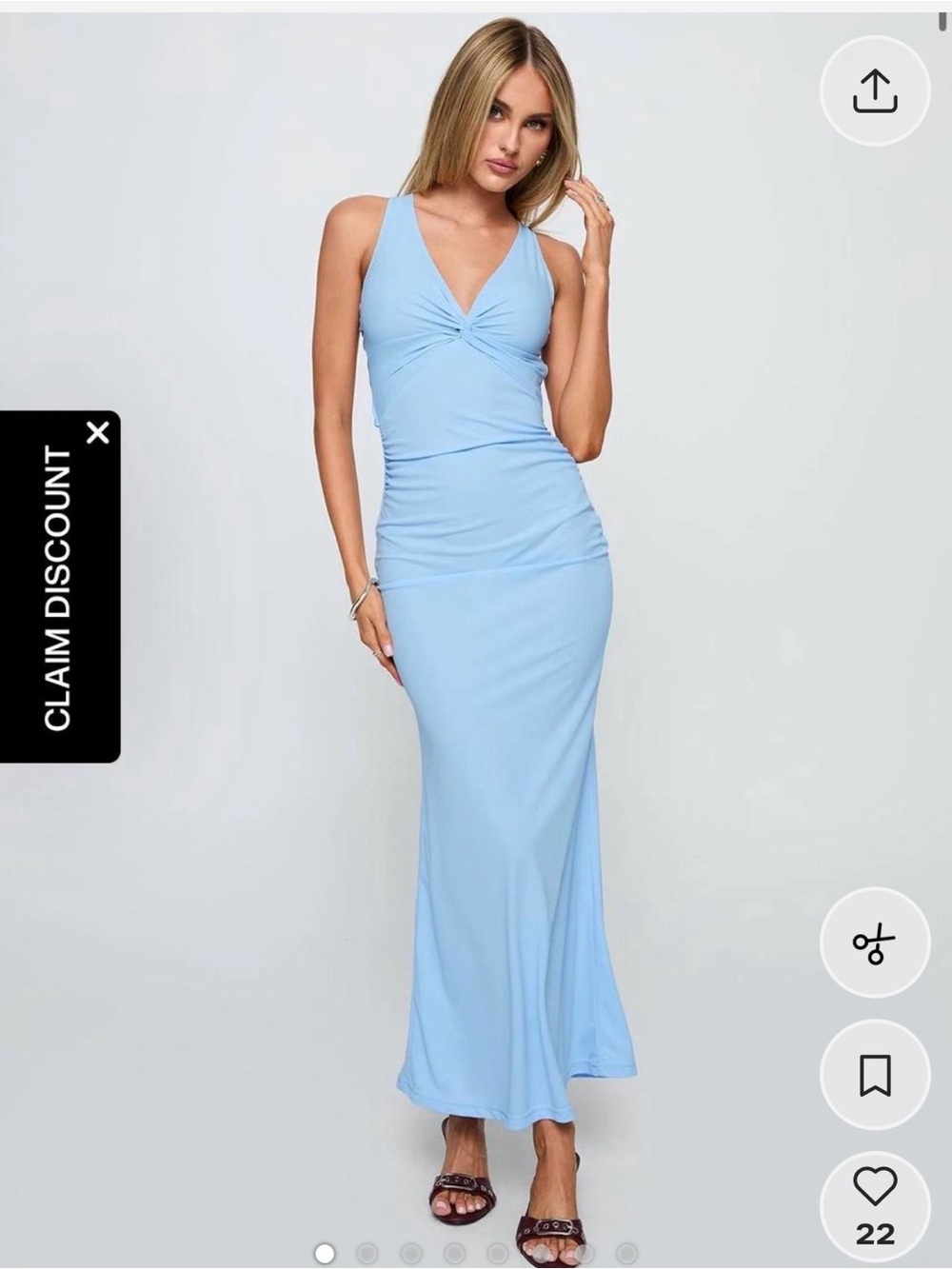 Princess Polly Mesmerise Light Blue Twist-Front Maxi Dress Size 8
